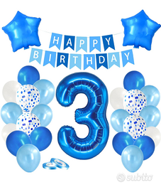 NUOVO  3 anni Decorazioni Compleanno Bambino Blu K