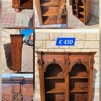 Libreria in legno Massello con archi classica noce