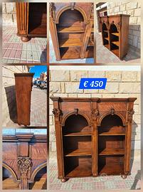 Libreria in legno Massello con archi classica noce