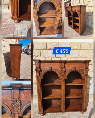 Libreria in legno Massello con archi classica noce