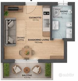 Monolocale con balcone zona Città Studi