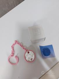 catenella rosa con placca argento per ciuccio . Nu