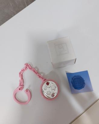 catenella rosa con placca argento per ciuccio . Nu