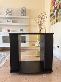 Mobile porta TV nero a carrello e mensole in vetro