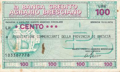 miniassegno 100 lire 1976