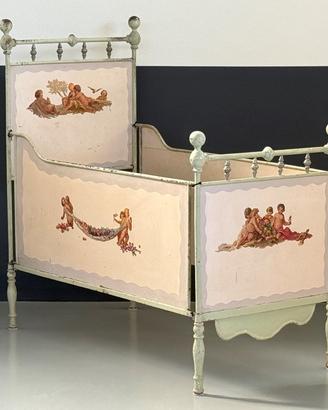 Lettino in ferro decorato a mano antiquariato 1910