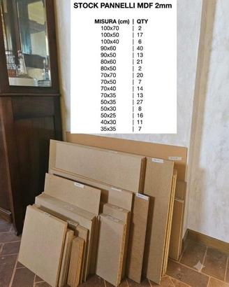 Stock pannelli MDF - spessore 2 mm - vari formati