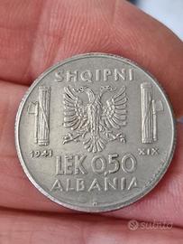 moneta 0.5 Lek Albania.   1941