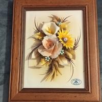 Quadro a rilievo con fiori porcellana Capodimonte 