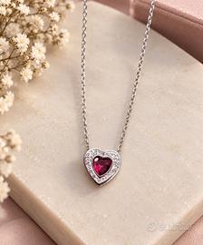 Collana cuore rosa cristalli acciaio inox 