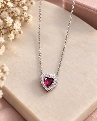 Collana cuore rosa cristalli acciaio inox 