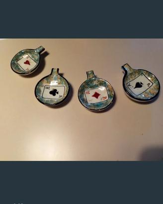 Set 4 Piattini Posacenere Poker Vintage 