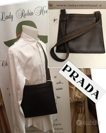 PRADA PIATTINA a TRACOLLA IN PELLE testa di moro