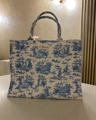 Harrods London tote bag blu e bianca - nuova