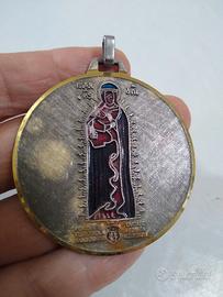 Antica Medaglia Ortodossa Metallo Smalti Madonna 