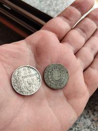 1 Lira 1863 regno d'Italia 25 centimes 1904 Franci