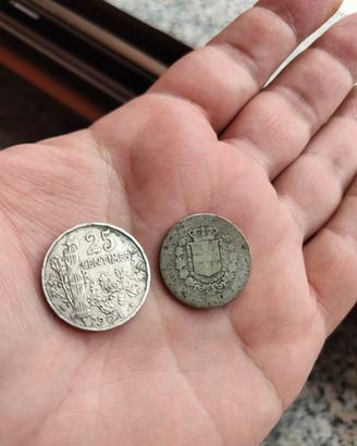 1 Lira 1863 regno d'Italia 25 centimes 1904 Franci