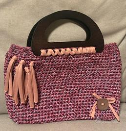 Borsa artigianale rosa mélange con manico a mano