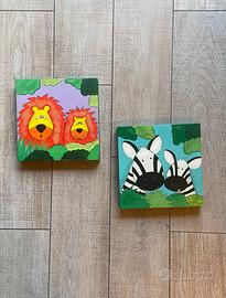 Coppia Quadretti Cameretta Bambini Animali