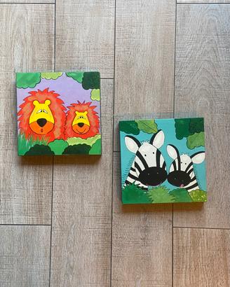Coppia Quadretti Cameretta Bambini Animali