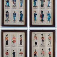 4 Litografie Uniformi militari dell'ottocento