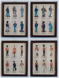 4 Litografie Uniformi militari dell'ottocento