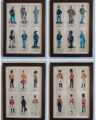 4 Litografie Uniformi militari dell'ottocento