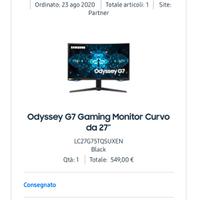 Samsung odyssey G7 gaming monitor curvo 27”
