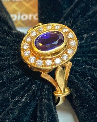 Anello oro giallo, ametista e zirconi