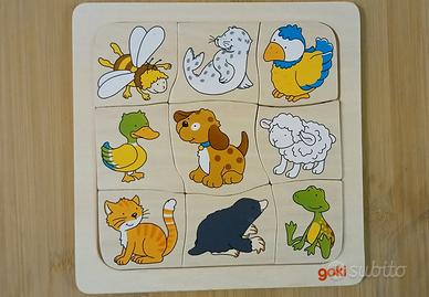 Puzzle in legno Goki. Animali e le loro Case