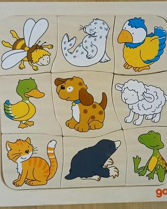 Puzzle in legno Goki. Animali e le loro Case