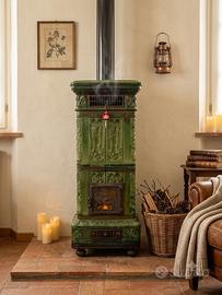 stufa antica in ceramica/maiolica liberty verde