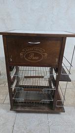 Carrello da cucina con cassetto per pane e portab