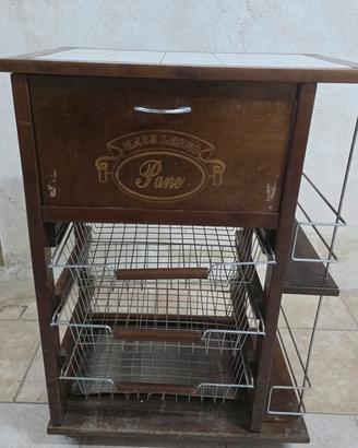 Carrello da cucina con cassetto per pane e portab