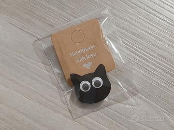 Calamita gatto nero con occhi mobili - Handmade