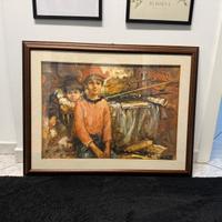 Dipinto vintage su tela con vetro