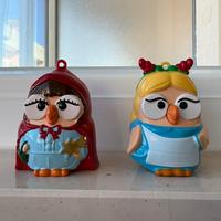 Segnaposti natalizi gufi Cappuccetto Rosso e Alice
