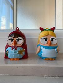 Segnaposti natalizi gufi Cappuccetto Rosso e Alice