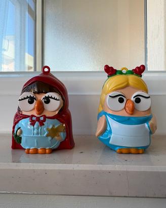 Segnaposti natalizi gufi Cappuccetto Rosso e Alice