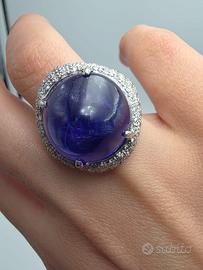 ANELLO ORO TANZANITE 17 CARATI DIAMANTI
