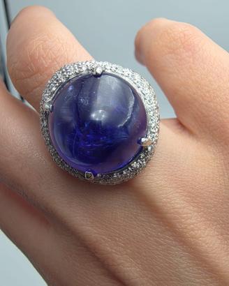ANELLO ORO TANZANITE 17 CARATI DIAMANTI