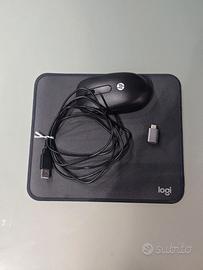 Mouse HP USB con filo + tappetino Logitech + adatt