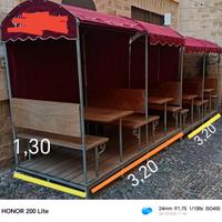 gazebo, pedana, panche, tavoli, tendalino