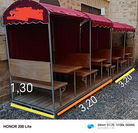 gazebo, pedana, panche, tavoli, tendalino