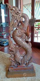 Scultura di NAGA Drago Thailandese in legno