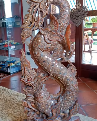 Scultura di NAGA Drago Thailandese in legno