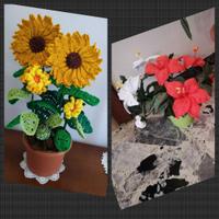 Vaso di ibisco o di girasoli ad uncinetto