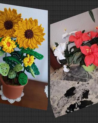 Vaso di ibisco o di girasoli ad uncinetto