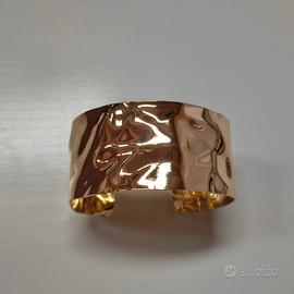 Bracciale Acciaio Inox Oro Martellato Rigido