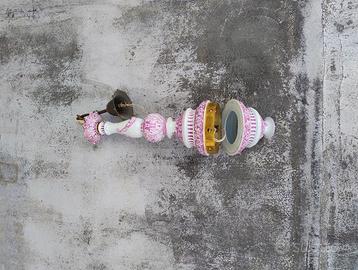 lampadario vintage ceramica e ottone  8 bracci